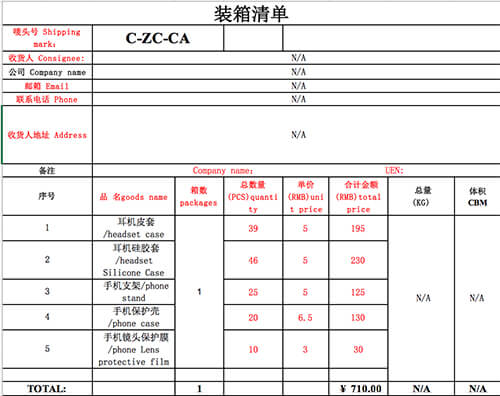 货物清单